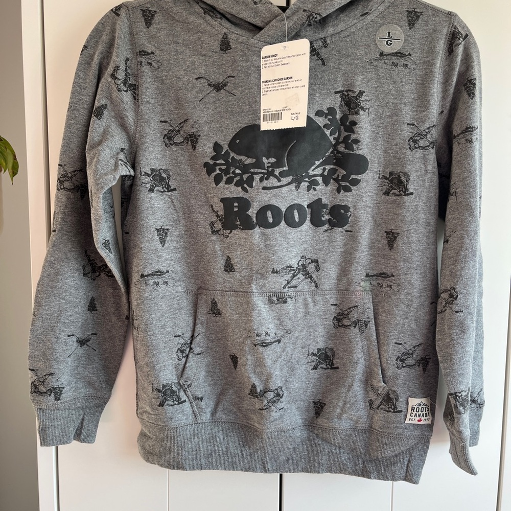 Roots Gray Graphic Hockey Hoodie - Youth